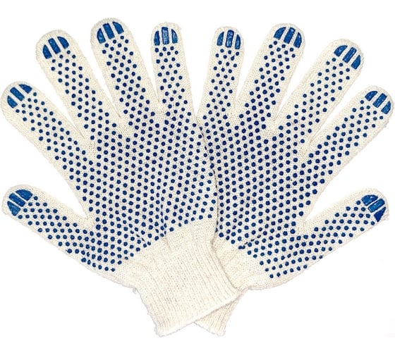 Изображение товара Трикотажные перчатки с ПВХ ПРОМПЕРЧАТКИ 4 нити, 10 класс, белые, 100 пар ПП-25000/100
