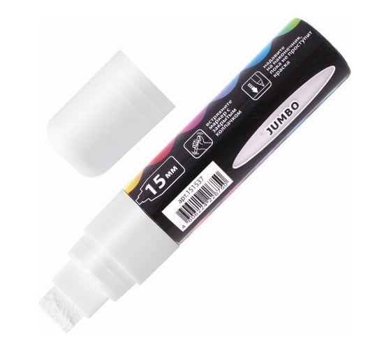Изображение товара Меловой маркер для гладких поверхностей BRAUBERG POP-ART сухостираемый, 15 мм, белый 151537