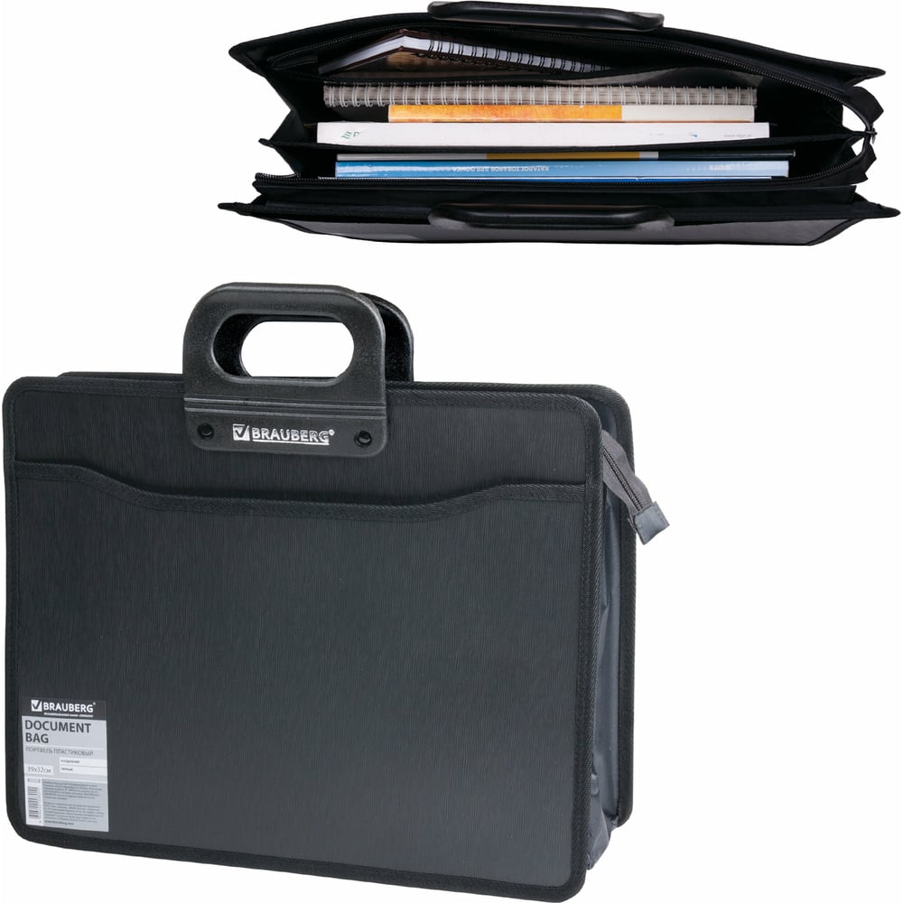 Изображение товара Пластиковый портфель BRAUBERG А4+ 4 отделения с молнией и окантовкой