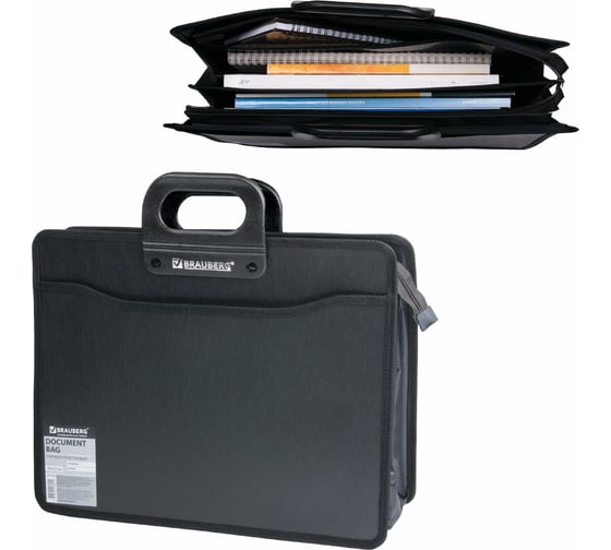 Изображение товара Пластиковый портфель BRAUBERG А4+ 390x320x120 мм, 4 отделения, с окантовкой, фактура под дерево 221391