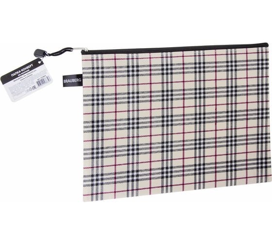 Изображение товара Папка-конверт BRAUBERG Checked на молнии А4 335х243 мм, ткань в клетку 223892
