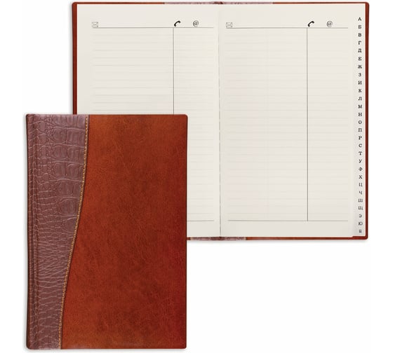 Изображение товара Телефонная книжка BRAUBERG Cayman А5 136x202 мм, комбинированная гладкая и кожа крокодила, 96 листов 125130