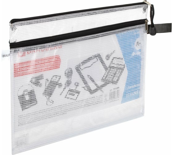 Изображение товара Папка-конверт BRAUBERG Solid на молнии А4 335х243 мм, 2 отделения, ПВХ, прозрачная, 0.3 мм 223889