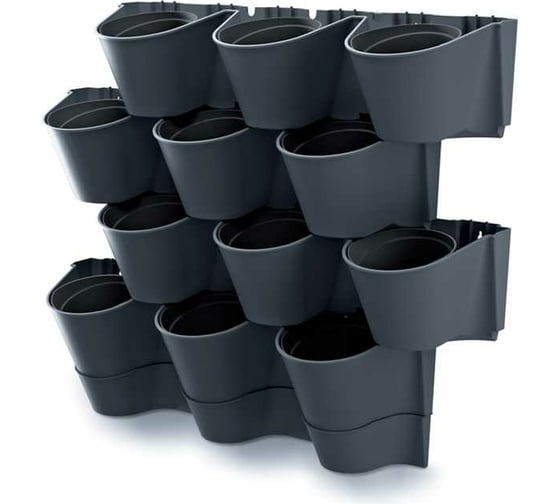 Изображение товара Вертикальный сад Prosperplast IO2W600W S433 CASCADE WALL 12 мест, диам. 177 мм, 0.75 л, антрацит 067050