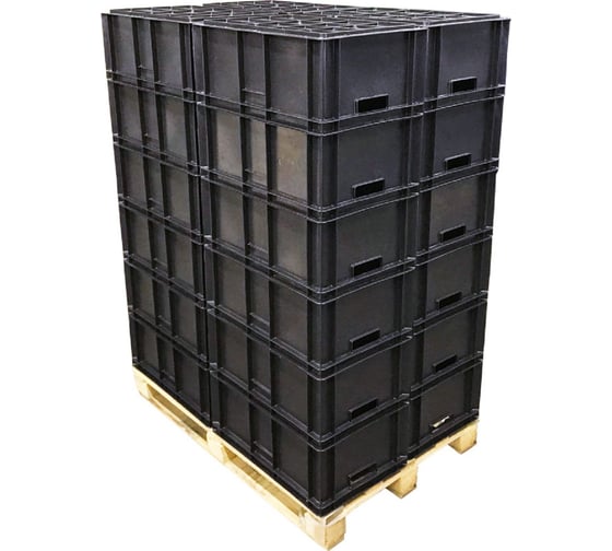Изображение товара Ящик Тара.ру п/э 600x400x250, сплошной, комплект 24 шт., чёрный 27006