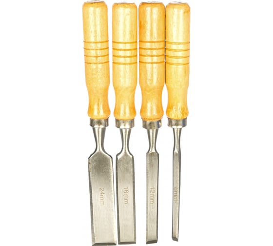 Изображение товара Набор стамесок SPARTA,6-12-18-24 мм, плоские, деревянные рукоятки// 243965