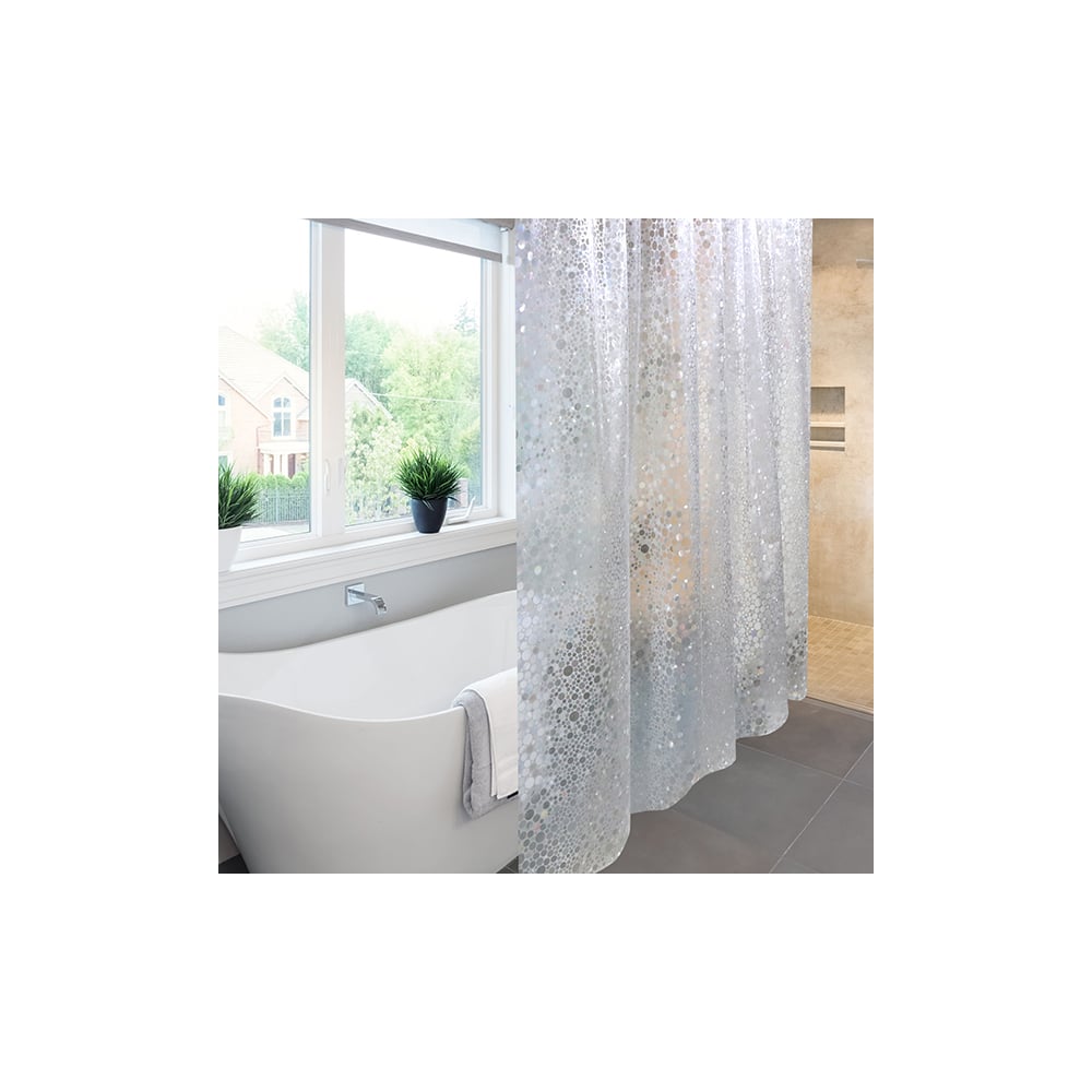 Изображение товара Шторка для ванной Meiwa 182x182 см Sparkle прозрачная голография водоотталкивающая