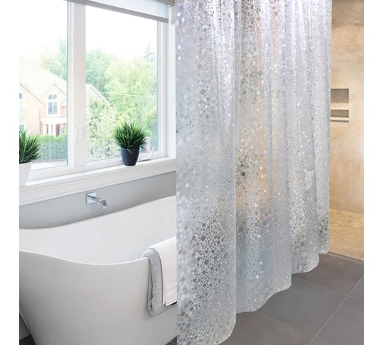 Изображение товара Шторка для ванной Meiwa 182x182 см, Sparkle, прозрачный 7860