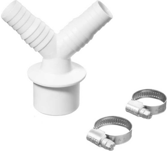 Изображение товара Набор переходник для подключения сливного шланга стиральной машины СУПРИМПЛАСТ D40V, с червячным хомутом 16x25 (2шт.) 4WG_40V_1625_2