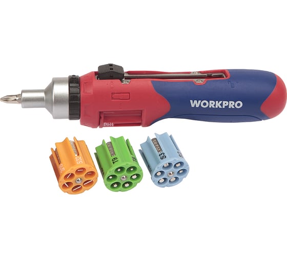 Изображение товара Реверсивная отвертка с храповым механизмом и автоматической сменой бит WORKPRO 24 насадки WP221056