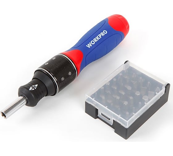 Изображение товара Реверсивная отвертка WORKPRO 6-скоростная с двойным приводом 32 насадки WP221055