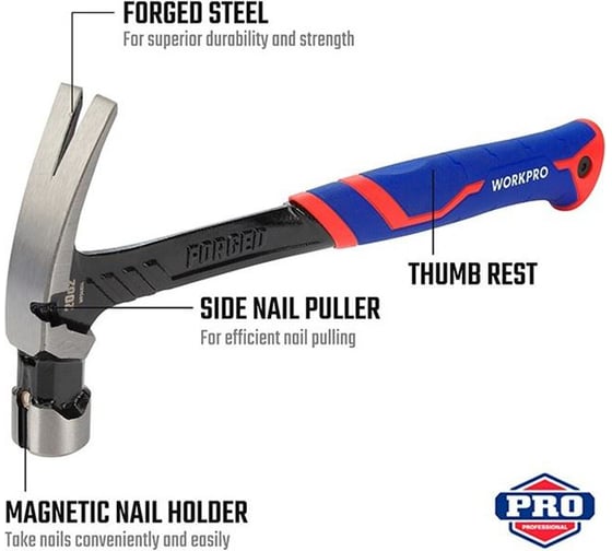 Изображение товара Молоток-гвоздодер WORKPRO 560г цельнометаллический WP241014