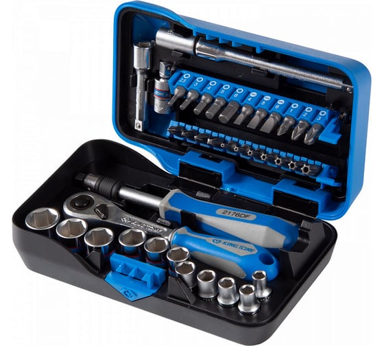 Изображение товара Набор торцевых головок с принадлежностями KING TONY серии ATOM 1/4", шестигранные, 5-14 мм, 39 предметов 2539MR-AM