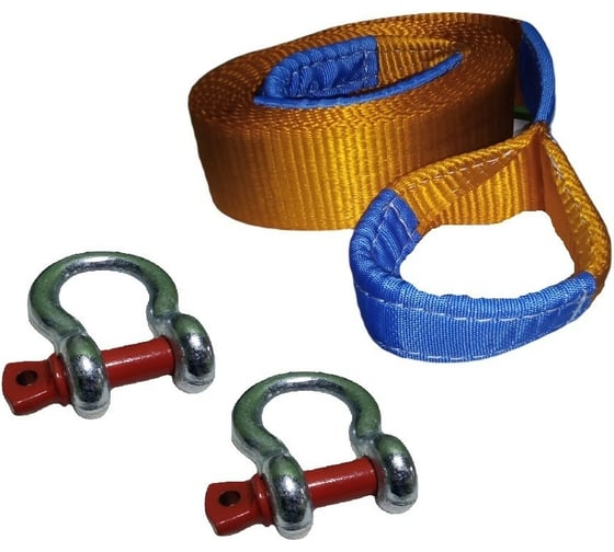 Изображение товара Буксировочный ленточный трос ООО Торговый дом СтройПартнер 12 т, 5 м, скоба 3.25 т/скоба 3.25 т, лента 75 мм X320013970