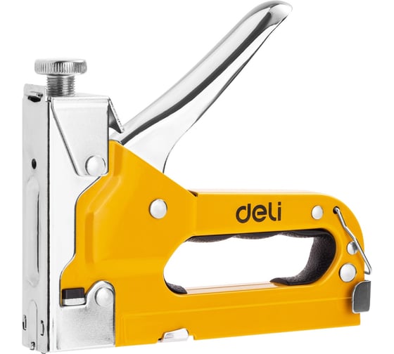 Изображение товара Cтроительный мебельный металлический степлер с регулировкой DELI DL238104 с набором скоб ( Тип «П» 4-14мм, «U» 10-12мм и «T» 10-14мм по 2000шт каждых) 98417