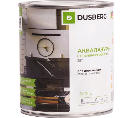 Изображение товара Аквалазурь с пчелиным воском DUSBERG белая, 0.75 л 3511075