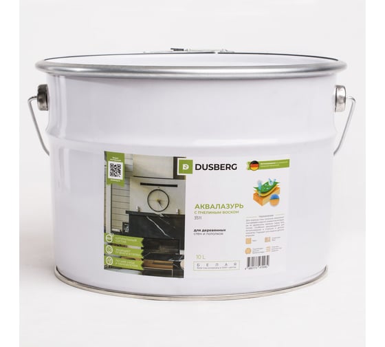 Изображение товара Аквалазурь с пчелиным воском DUSBERG белая, 10 л 35111000