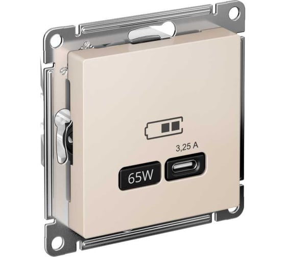 Изображение товара Розетка USB Systeme Electric ATLASDESIGN тип-C 65W высокоскор.заряд. QC, PD, механизм, БЕЖЕВЫЙ ATN000227
