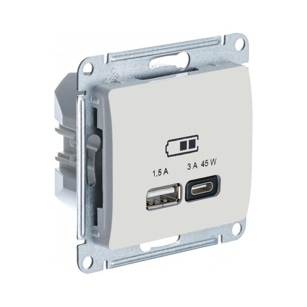 Изображение товара Розетка USB Systeme Electric GLOSSA A + тип-C 45W высокоскор.заряд. QC, PD, механизм, БЕЖЕВЫЙ GSL000229