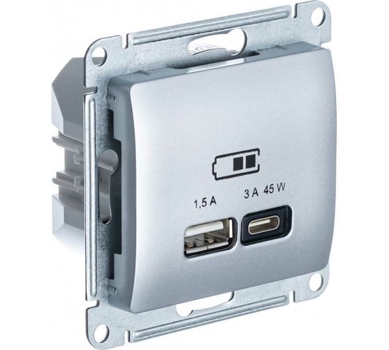 Изображение товара Розетка USB Systeme Electric GLOSSA A + тип-C 45W высокоскор.заряд. QC, PD, механизм, АЛЮМИНИЙ GSL000329