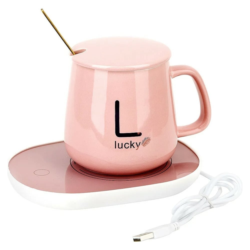 Кружка с крышкой и ложкой Nouvelle, цвет розовый 1060065-1 Lucky - фото 1