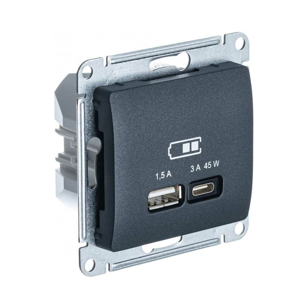 Изображение товара Розетка USB Systeme Electric GLOSSA A тип-C 45W антрацит высокоскоростная зарядка