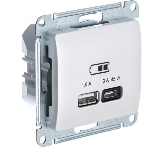 Изображение товара Розетка USB Systeme Electric GLOSSA A + тип-C 45W высокоскор.заряд. QC, PD, механизм, ПЕРЛАМУТР GSL000629