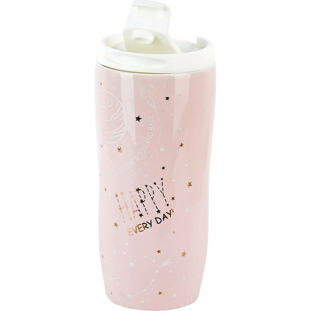 Изображение товара Кружка с крышкой Nouvelle Spase 450 мл фарфор розовая надпись