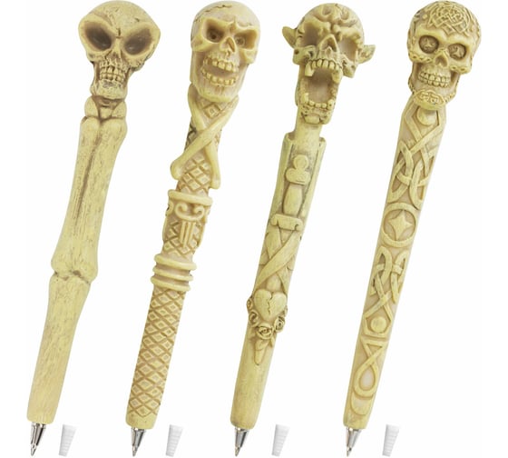 Изображение товара Фигурная ручка BRAUBERG ЧЕРЕПА-2, синяя, 4 дизайна письма 0.5 мм, дисплей 142774