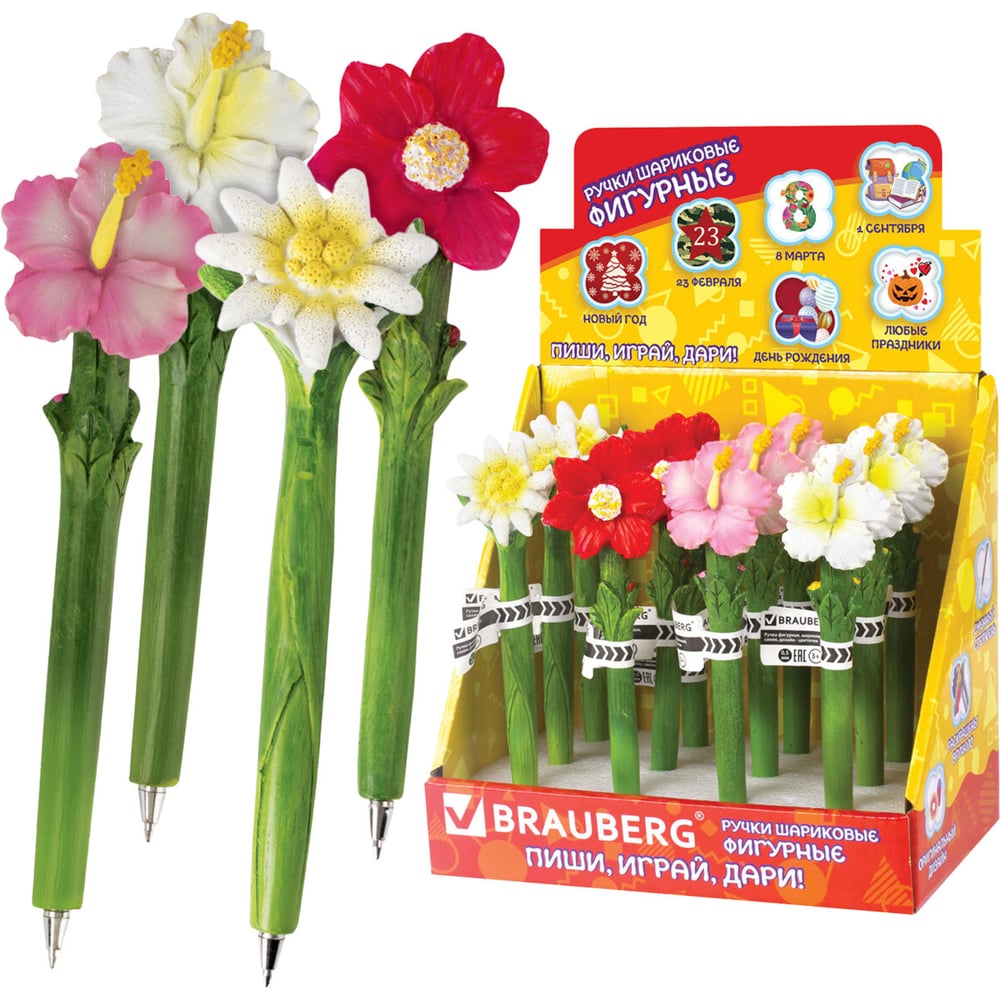 Изображение товара Фигурная ручка BRAUBERG ЦВЕТОЧКИ - легкая и стильная шариковая ручка