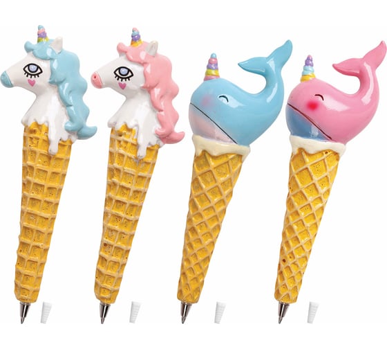 Изображение товара Фигурная ручка BRAUBERG МОРОЖЕНОЕ-ЕДИНОРОГИ-КИТЫ, синяя, 4 дизайна 0.5 мм 142765