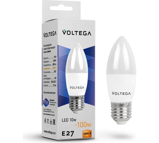 Изображение товара Светодиодная лампа VOLTEGA Simple Candle 10W 2800K E27 8451