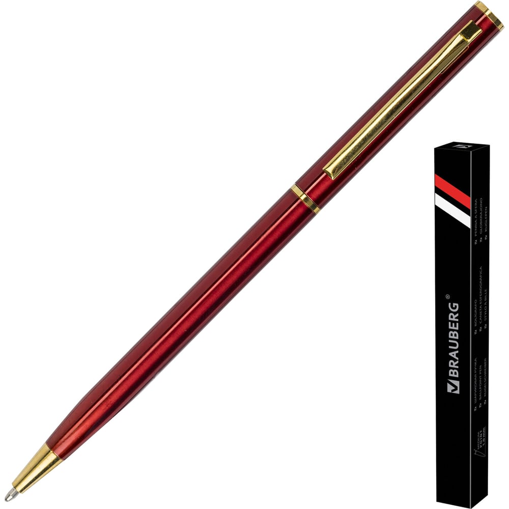 Изображение товара Бизнес-шариковая ручка BRAUBERG Slim Burgundy с синей линией письма и сменным стержнем