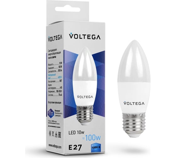 Изображение товара Светодиодная лампа VOLTEGA Simple E27 10W 4000 8452