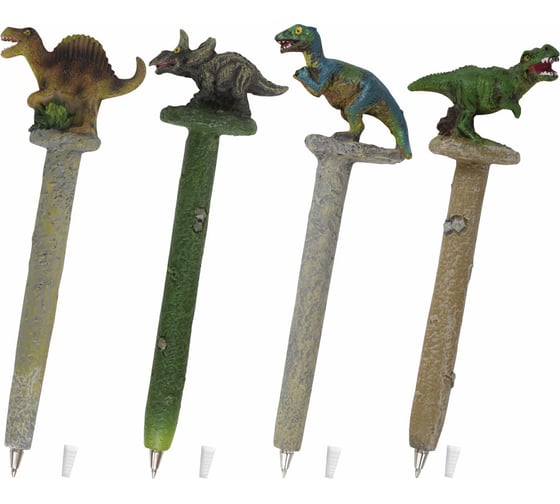 Изображение товара Фигурная ручка BRAUBERG ДИНОЗАВРЫ, синяя, 4 дизайна 0.5 мм, дисплей 142769
