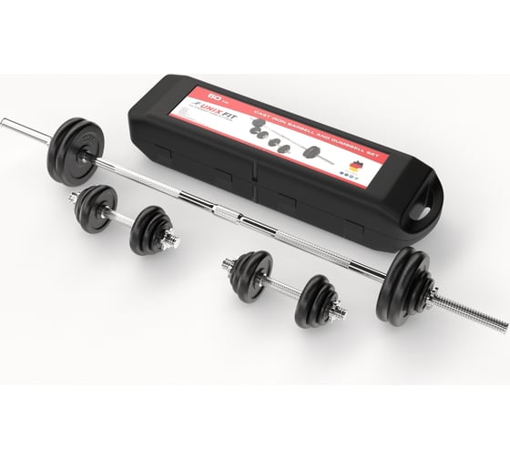 Изображение товара Набор гантелей и штанга в кейсе UNIXFIT 50 kg DBKITU50