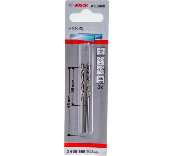 Изображение товара Сверло Standard по металлу 2 шт. (3,3х36/65 мм; HSS-G) Bosch 2608585913
