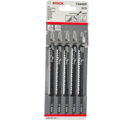 Изображение товара Пилки T344DP 5 шт. для лобзиков (126 мм; HCS) BOSCH 2.608.633.A36