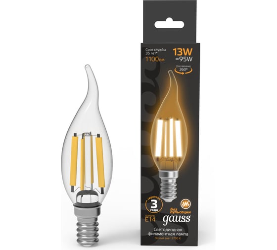 Изображение товара Лампа Gauss Filament Свеча на ветру Е14 13W 1100lm 2700К 104801113