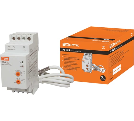 Изображение товара Реле температуры TDM ELECTRIC РТ-820 -5+40С, 24-240В, АС/DC, с датчиком, IP67 SQ1508-0001