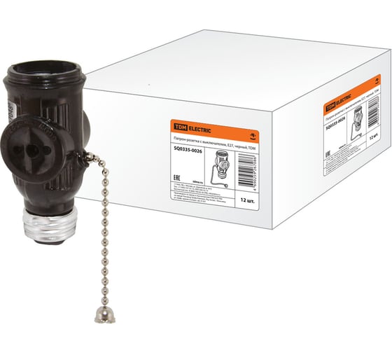 Изображение товара Карболитовый патрон-розетка TDM ELECTRIC с выключателем, Е27, черный SQ0335-0026