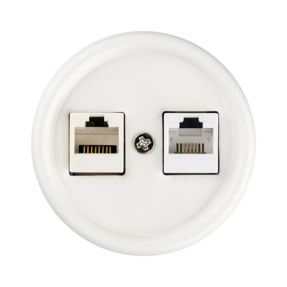 Изображение товара Телефонная и компьютерная розетка TDM ELECTRIC серии Болонь белая 2 гнезда RJ11 и RJ45