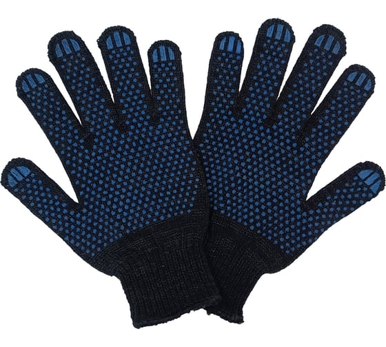 Изображение товара Трикотажные перчатки с ПВХ ПРОМПЕРЧАТКИ 6 нитей, 10 класс, черные, 100 пар ПП-27910/100