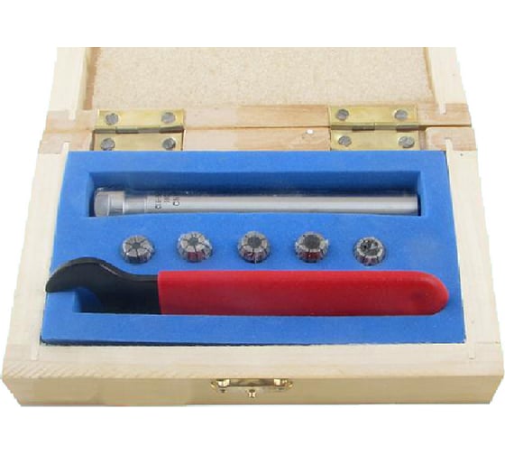 Изображение товара Патрон цанговый с хвостовиком цилиндрическим С16, с набором цанг ER11 из 5 шт, 3-7 мм CNIC 55945