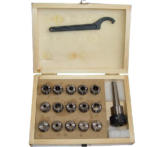 Изображение товара Патрон цанговый с хвостовиком КМ4 М16x2.0 мм, с набором цанг ER40 из 15 шт 4-26 мм CNIC 37473