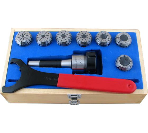 Изображение товара Патрон цанговый с хвостовиком R8 7/16"- 20UNF мм, с набором цанг ER40 из 7 шт 6-25 мм CNIC 52373