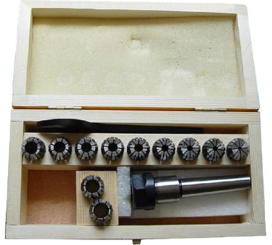 Изображение товара Патрон цанговый с хвостовиком КМ2 М10x1.5 мм, с набором цанг ER20 из 11 шт 3-13 мм CNIC 29898