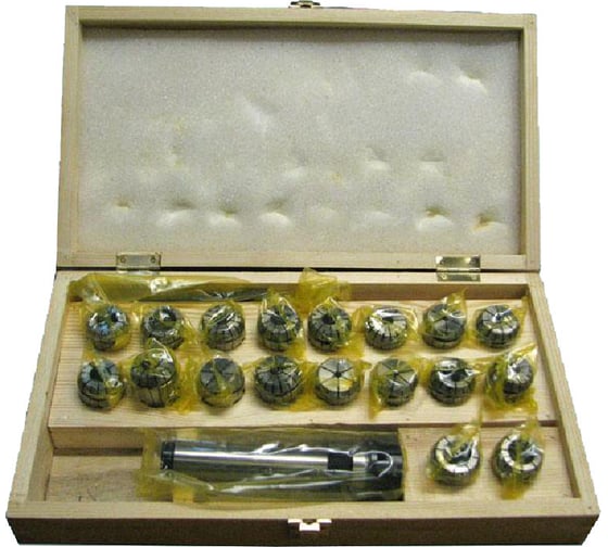 Изображение товара Патрон цанговый с хвостовиком КМ4 М16x2.0 мм, с набором цанг ER32 из 18 шт 3-20 мм CNIC 29902