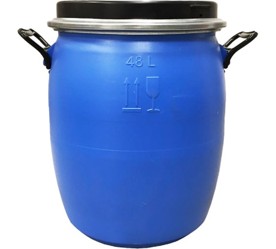 Изображение товара Бочка Тара.ру п/э 48 л, круглая, с крышкой и обручем, с ручками, синяя 23162
