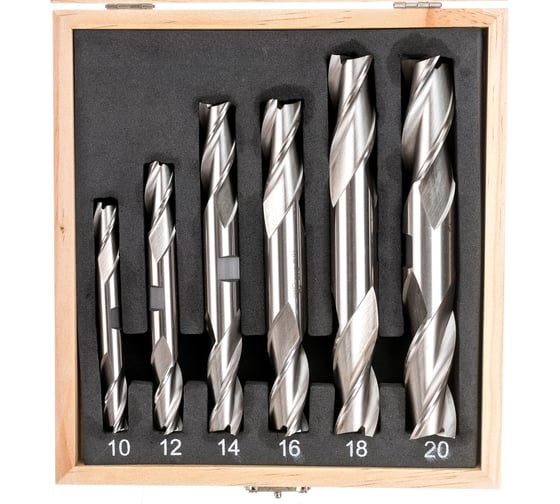 Изображение товара Набор фрез концевых 2-х сторонних по металлу из 6 шт, 10,12,14,16,18,20 мм, Z=3, Р18 CNIC 53667